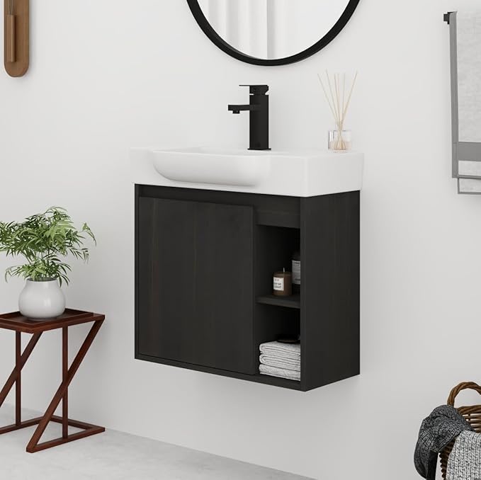 24 Inch Floating Vanity,24" Bathroom Vanity with Sink Combo,Modern Single Sink Bathroom Vanity Combo,Black Wall Mounted Cabinet Set