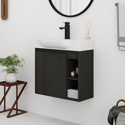 24 Inch Floating Vanity,24" Bathroom Vanity with Sink Combo,Modern Single Sink Bathroom Vanity Combo,Black Wall Mounted Cabinet Set