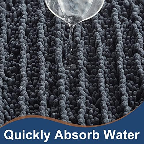 Luxury Chenille Charcoal Grey Bathroom Rugs Sets 2 Piece, Thickened Hot Melt Rubber Bottom Bath Mats for Bathroom Non Slip,Bath Rugs Quick Dry Machine Washable for Shower Mat (32"x20"+17"x24")