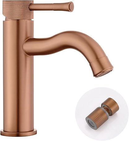 Rose Gold Bathroom Faucet, with Splash Sprayer Extender Aerator, Single Hole with Deck, for Vanity Farmhouse and RV