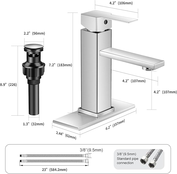 Brushed Nickel Bathroom Faucet YXOCVIR Single Hole with Pop-up Drain Single Handle Bathroom Faucet Suitable for Vanity Sinks RV Suitable for 1 or 3-Hole Installation