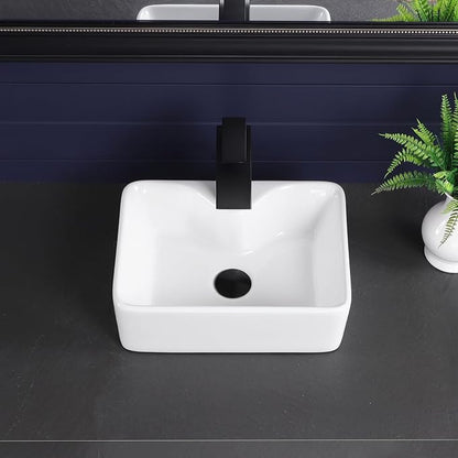 16"x12" Vessel Sink Bathroom Rectangular Sink Modern White Porcelain Ceramic Above Counter Drop-in Vanity Sink for Bathrooms Art Basin with Faucet Hole
