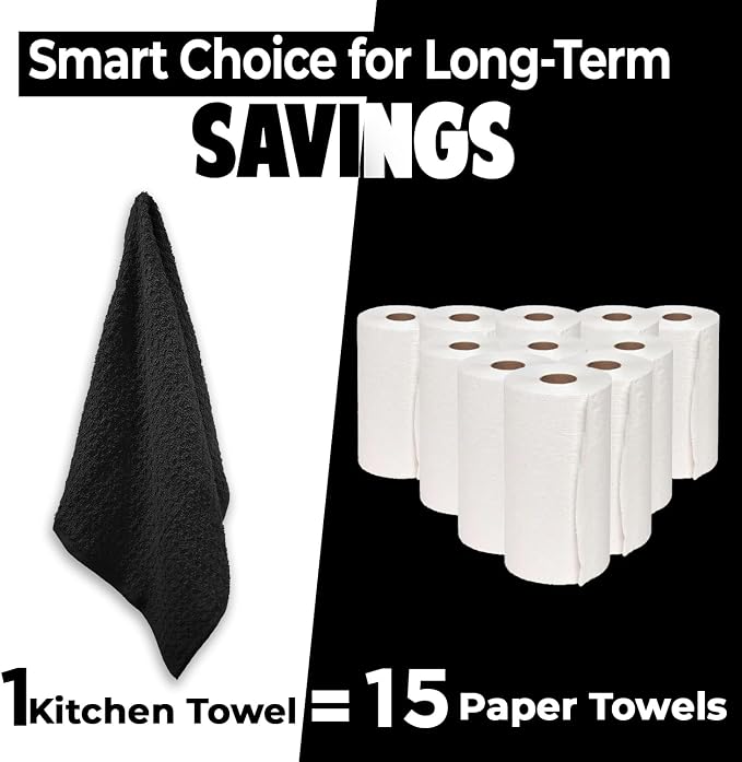 DAN RIVER Black Kitchen Towels,12 Pack,16x26 Inches Absorbent Dish Towels | 100% Cotton Absorbent Soft cotton kitchen towels for drying dishes, Quick Dry, Dish Towels for kitchen,Tea and Bar towels set