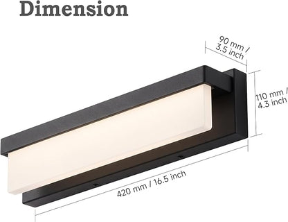 URSOLA LED Bathroom Vanity Light Fixture Over Mirror 16.5 inch Modern Rectangle Black Matte Metal Lighting Bar 4000K Daylight Wall Sconce (Black)