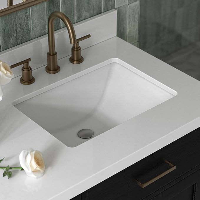 ARIEL Hepburn 66-inch Bathroom Vanity with Sink,Solid Wood, 1.5-inch Pure White Quartz Countertop, Double Rectangular Porcelain Sink, 4 Soft Closing Doors, 6 Dovetail Drawers, Black Oak