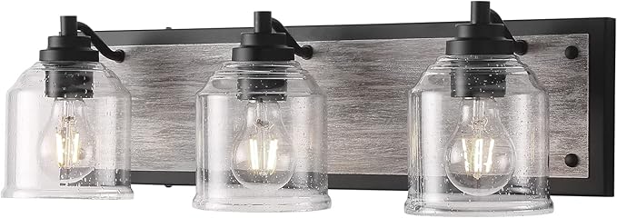 Vanity Lights for Bathroom Large 23", Farmhouse Rustic Vanity Light with Bubble Glass Shades, Gray 3 Light Bathroom Lighting Fixtures Over Mirror, Bath Wall Sconce Home Decor