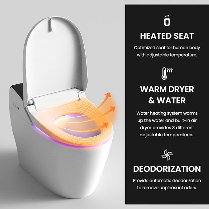 VOVO STYLEMENT TCB-8100B Smart Toilet for bathrooms, Elongated One Piece Toilet, 1.12 GPF, Auto Dual Flush, ADA Chair Height, Heated Seat, Made in Korea