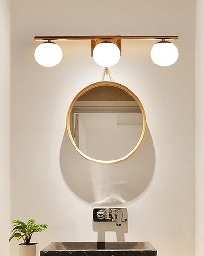 Brushed Brass Bathroom Vanity Light fixtures,24‘’ 3 Lights Modern Globe Glass Shade Wall Sconce for Over Mirror, Damp Rated
