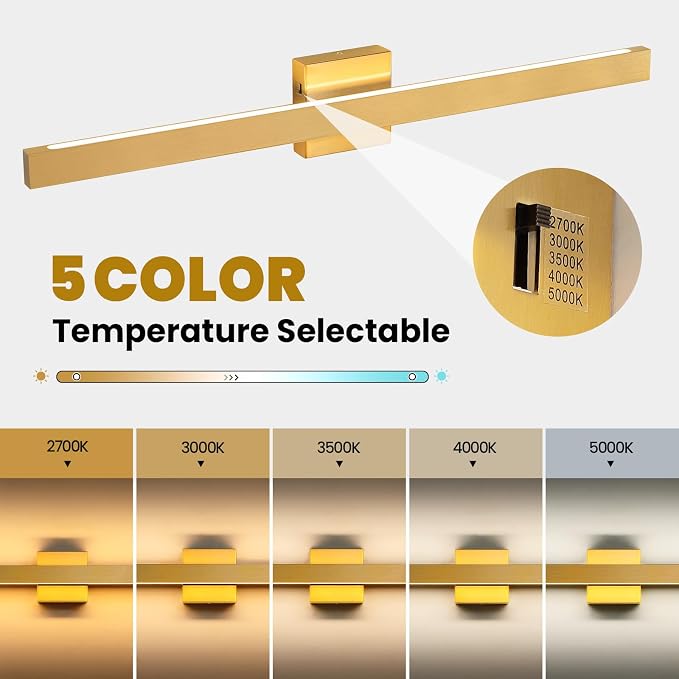 Modern Bathroom Light Fixtures Over Mirror 32 Inch Gold Bathroom Vanity Light with Up & Down Lighting 26W Dimmable 5CCT LED Vanity Lighting Fixture Bar for Restroom Mirror Cabinet