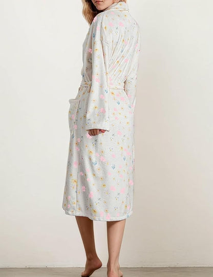 Women Fleece Fruit Print Robe Cute Robes for Women Spring Summer Lightweight Bathrobe Soft Flannel Gown with Belt