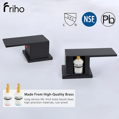 Friho Matte Black Bathroom Faucets 3 Hole, 8 Inch Widespread 2 Handle Square Waterfall Bathroom Sink Faucets with Pop-up Drain and Supply Lines, Vanity Faucet Suitable for Lavatory Restroom RV