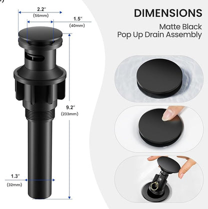 Bathroom Faucet 8 Inch, Matte Black 2 Handle Widespread Sink Faucet | Widespread faucet with 360° rotating spout, double handles and pop-up drain for bathroom vanity and sink upgrades.