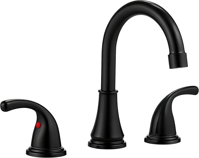 Bathroom Faucet 3 Holes, 8 Inch Widespread Faucet 2 Handle Bathroom Sink Faucets Lead-Free Matte Black Bath Sinks Faucets with Pop-up Drain Stopper and Supply Hoses
