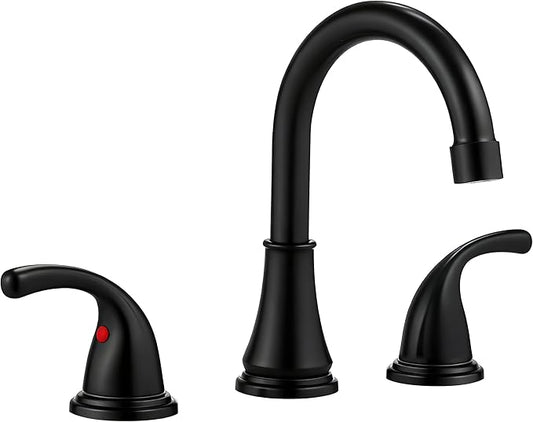 Bathroom Faucet 3 Holes, 8 Inch Widespread Faucet 2 Handle Bathroom Sink Faucets Lead-Free Matte Black Bath Sinks Faucets with Pop-up Drain Stopper and Supply Hoses