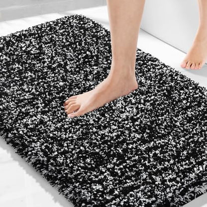 Yimobra Black and White Bathroom Rugs Non Slip Washable 36X24, Ultra Soft and Water Absorbent Bath Mats, Plush Fluffy Shower Mat Outside, Luxury Microfiber Thick Matts for Bathroom Floor/Tub