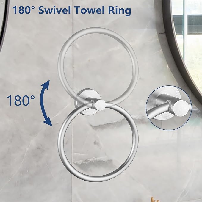 Bathroom Hardware Set, Towel Ring & Toilet Paper Holder, Stainless Steel SUS304, Hand Towel Hanger & Toilet Roll Holder, Sturdy Bathroom Accessories for Home or Kitchen Brushed Nickel