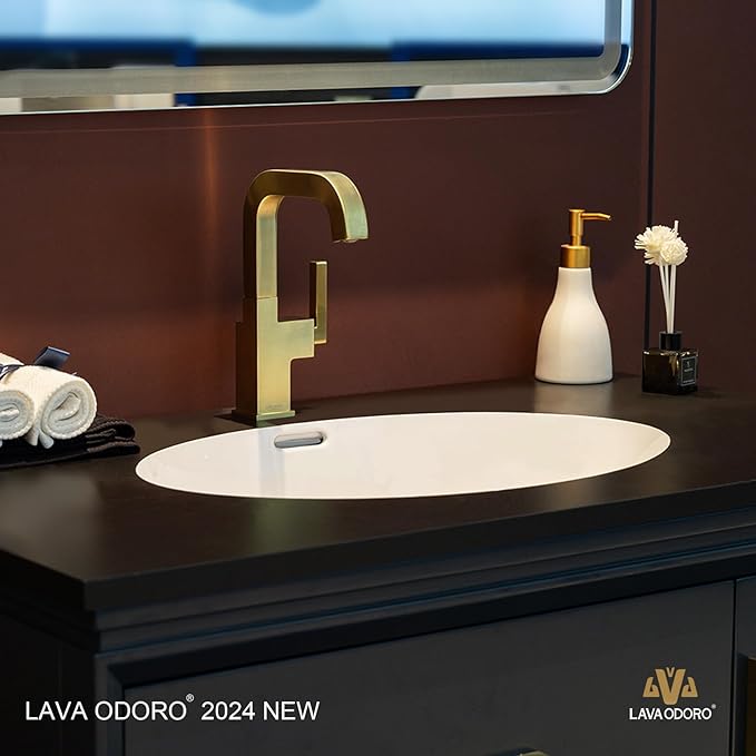 Lava Odoro Gold Bathroom Faucet Single Handle, Brushed Gold Faucet for Bathroom Sink 1 or 3 Hole Soild Brass with Drain Assembly Deck Plate Included, BF204-SG