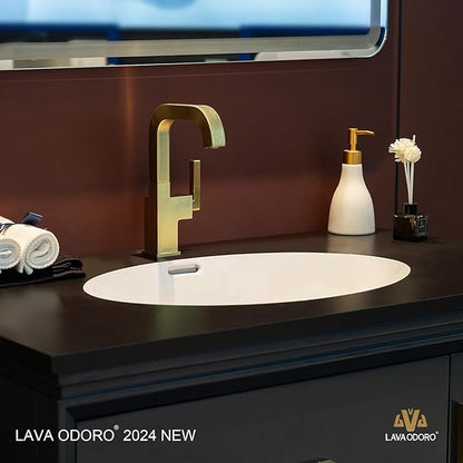Lava Odoro Gold Bathroom Faucet Single Handle, Brushed Gold Faucet for Bathroom Sink 1 or 3 Hole Soild Brass with Drain Assembly Deck Plate Included, BF204-SG