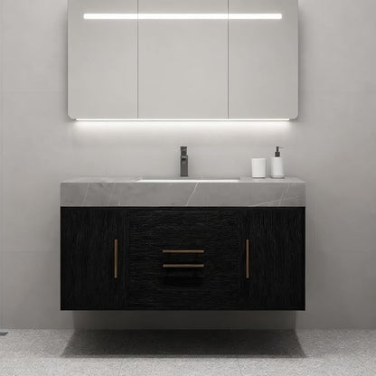 40" Bathroom Vanity with Sink Set, Modern Wall Mounted Bathroom Vanity Cabinet with Ceramic Sink,Gold Handle 2 Drawers&2 Storage Cabinets, Single Sink Floating Bathroom Vanity, Black Grey