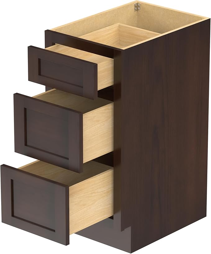 Vanity Art 15 Inch Bathroom Vanity Small Base Cabinet with 3 Soft Closing Shaker Drawers, Strudy Floor Mount Cabinets for Storage Shaving, Washroom Accessories, VA4015-3B