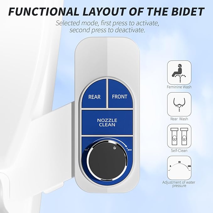SAMODRA Non-Electric Bidet - Self Cleaning Dual Nozzle (Frontal and Rear Wash) Fresh Water Bidet Toilet Seat Attachment with Independent Adjustable Water Pressure (Ocean Blue)