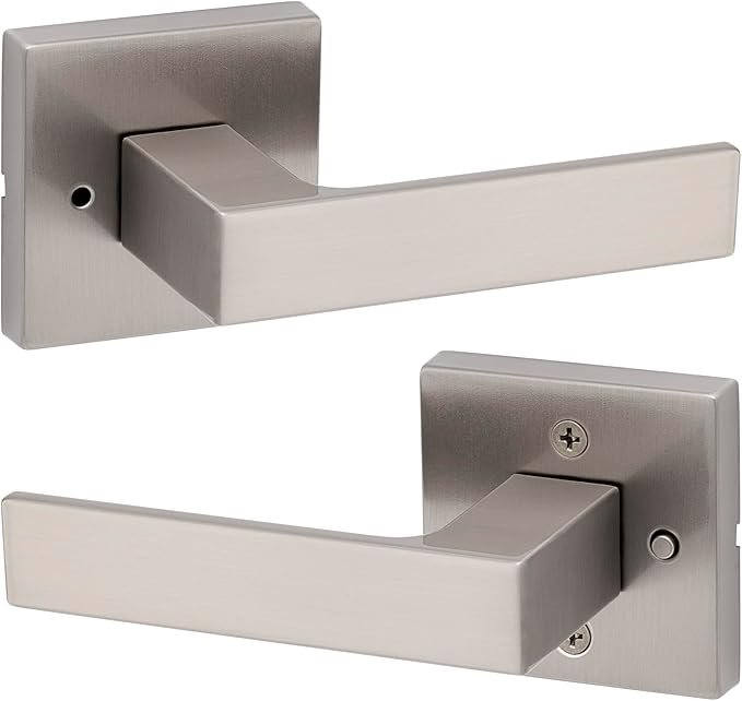 Kwikset Singapore Interior Privacy Door Handle with Lock, Door Lever For Bathroom and Bedroom, Satin Nickel Reversible Keyless Turn Lock, with Microban Protection