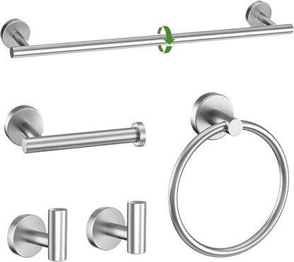 5-Piece Towel Bar Set Brushed Nickel Bathroom Hardware Set Include Towel Bar Towel Ring Paper Towel Holder Coat Hooks Stainless Steel Wall-Mounted 23.6 in