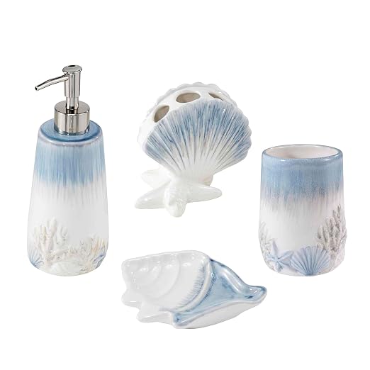 Avanti Linens - Accessory Set, Resin Tumbler, Toothbrush Holder, Soap Dish & Lotion Pump, Durable Bath Decor (Abstract Coastal Collection)