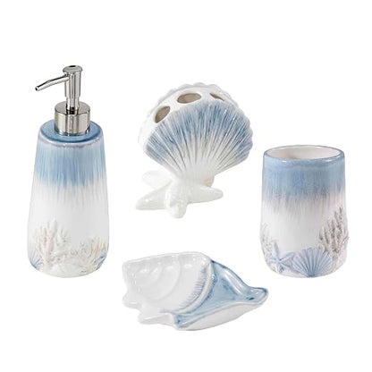 Avanti Linens - Accessory Set, Resin Tumbler, Toothbrush Holder, Soap Dish & Lotion Pump, Durable Bath Decor (Abstract Coastal Collection)