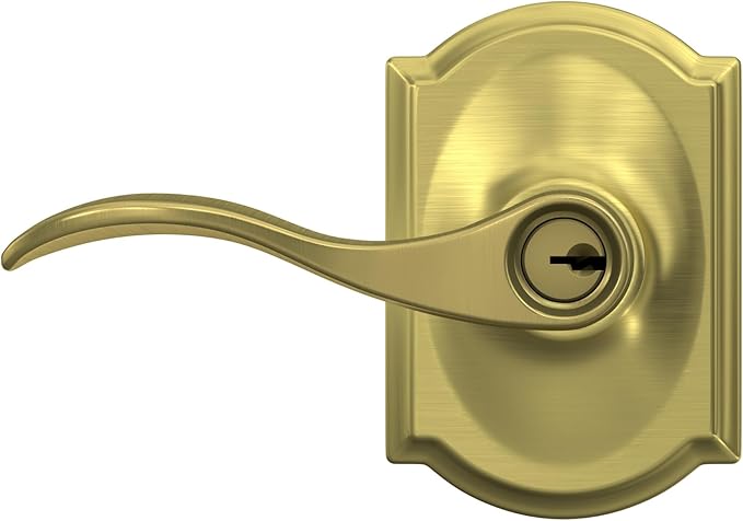 SCHLAGE Accent Lever with Camelot Trim Keyed Entry Lock in Satin Brass - F51A ACC 608 CAM