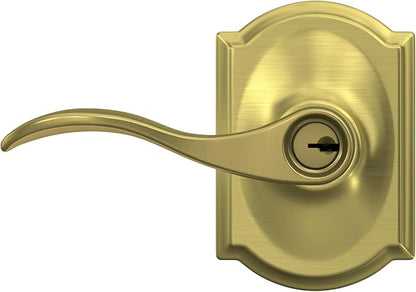 SCHLAGE Accent Lever with Camelot Trim Keyed Entry Lock in Satin Brass - F51A ACC 608 CAM
