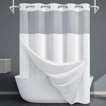 EUTXL Heavyweight No Hook Shower Curtain with Liner, White,71x80 | Snap in Liner, 256GSM Thick Waffle Fabric, Hotel Luxury Spa, Corner Magnets, Quick Dry, Waterproof & Washable, Long Size