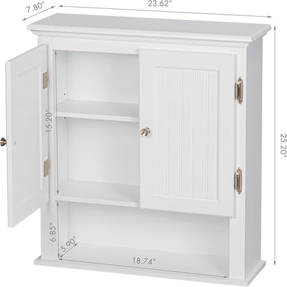 UTEX Bathroom Cabinet Wall Mounted, Wood Hanging Cabinet, Wall Cabinets with Doors and Shelves Over The Toilet for Bathroom,White