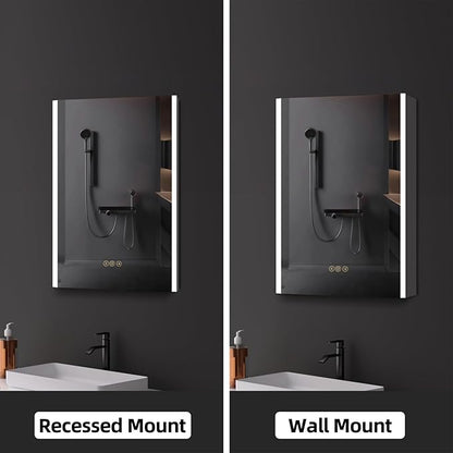 Medicine Cabinet with LED Lights and Mirror, 24 x 30 Inch Surface or Recessed Mounted Bathroom Cabinets with Door, Defogger, Memory Function, 3-Color Mode, Outlet&USB, Dimmer, Storage Shelf