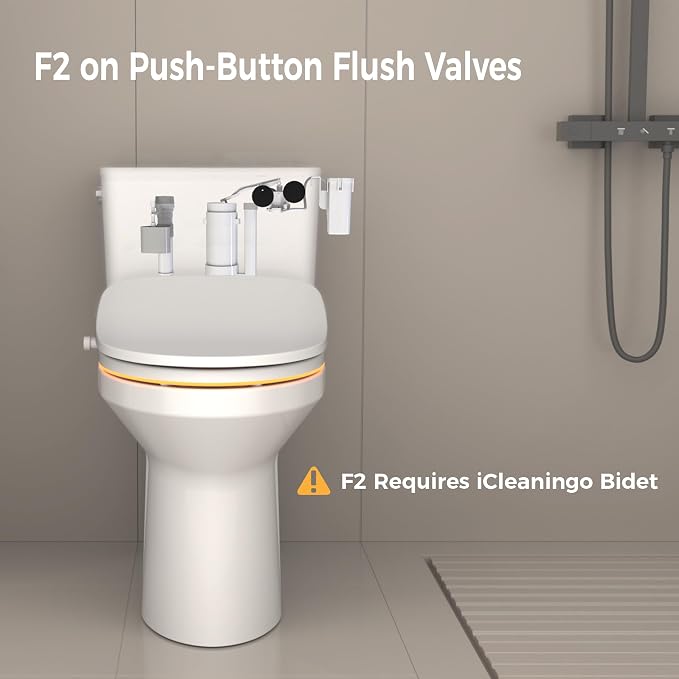 F2 Touchless Toilet Flush Kit, Adjustable Sensor, 1256315 Adapt k1954, Automatic Toilet Flusher, Powered Exclusively by iCleaningo Bidet