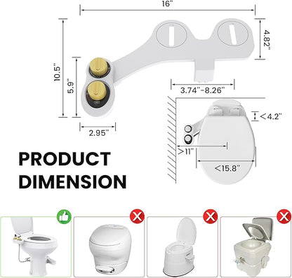 RV Bidet for Camper Toilet, Non-Electric Toilet Sprayer Attachment with Dual Nozzles, Adjustable Pressure, Front/Rear/Self Cleaning, Upgrade for Trailer, Motorhome, RV Bathroom (White-Black)