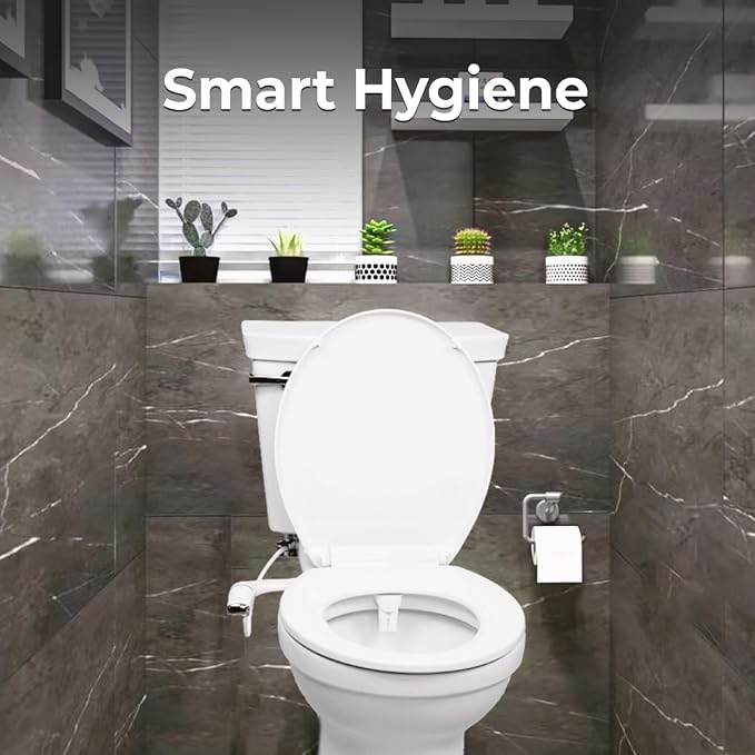 Bidet Attachment for Toilet, Ultra-Slim Self Cleaning Toilet Bidet with Separate Rear & Feminine Cleansing Nozzles, Includes Travel Bidet & 4 Accent Rings (Right-Handed)