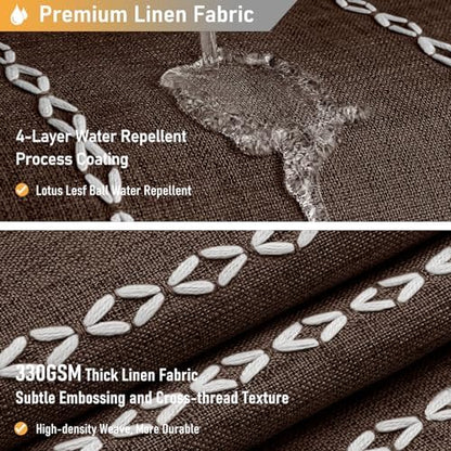 BTTN Brown Boho Farmhouse Linen Heavy Duty Cloth Shower Curtain Set, 72x72