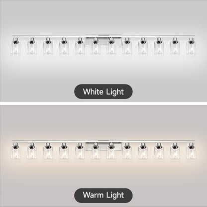 Brushed Nickel Bathroom Vanity Light, 12 Light Brushed Nickel Bathroom Lighting fixtures Over Mirror, Brushed Nickel Bathroom Vanity Lights Wall Lighting for Mirror Bedroom, Living Room