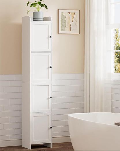 Slim Bathroom Storage Cabinet, Reversible Door Installation | Tall Narrow Storage Cabinet with Door and Shelves, Easy Assembly, 9.8 x 11.8 x 63.4 Inches, for Small Spaces, White