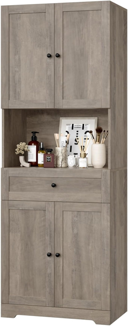 HIFIT Tall Bathroom Storage Cabinet with Drawer, Modern Linen Cabinet,Brown | 67"H Tall Storage Cabinet with Doors & Shelves, Freestanding Kitchen Pantry for Bathroom, Dining Room, Laundry, Narrow Corner