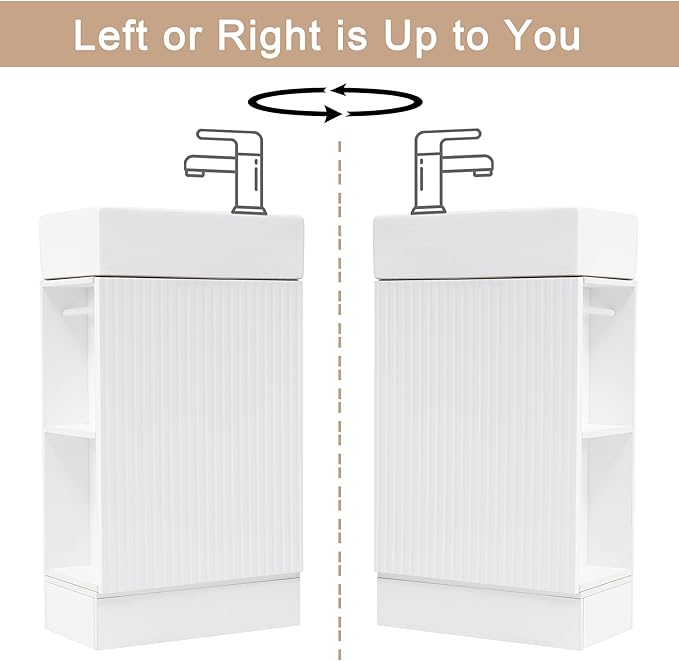 Harper & Bright Designs 18.6" Bathroom Vanity with Sink, Free Standing Single Basin Vanity Set with Storage Cabinet & Two-Tier Shelf, Wooden Cabinet with Ceramic Basin for Bathroom, White