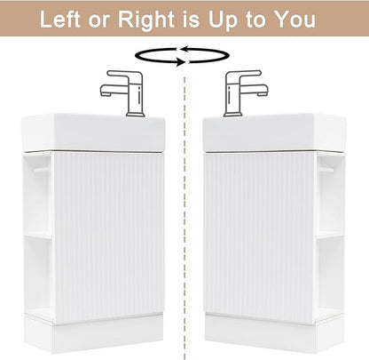 Harper & Bright Designs 18.6" Bathroom Vanity with Sink, Free Standing Single Basin Vanity Set with Storage Cabinet & Two-Tier Shelf, Wooden Cabinet with Ceramic Basin for Bathroom, White