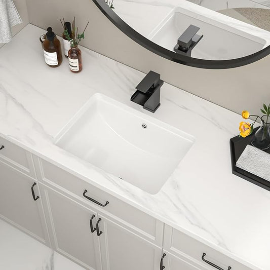 19''x14'' Undermount Bathroom Sink Rectangle Bathroom Sink White Porcelain Ceramic Sinks Vanity Sink Under Counter Basin Lavatory Sink Vessel Sink