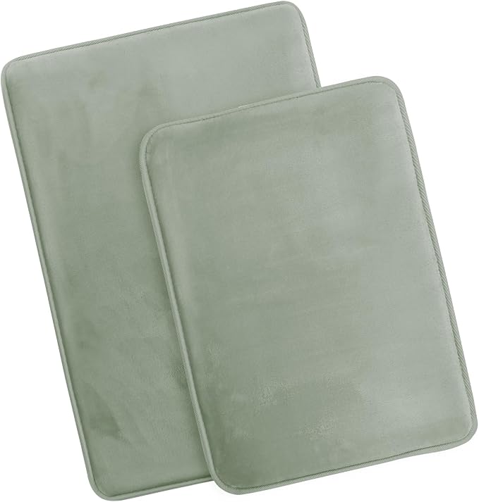 Clara Clark 2 Piece Bathroom Rug Set - Memory Foam, Bath Mat Set, Plush, Cozy, Ultra Soft, Non Slip, Machine Washable, Quick Dry - 24” x 17”+ 32” x 20” - Forest Green