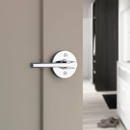 Kwikset Lisbon Interior Privacy Door Handle with Lock, Round Lever for Bathroom and Bedroom, Polished Chrome Reversible Keyless Push Button Lock Door Lever