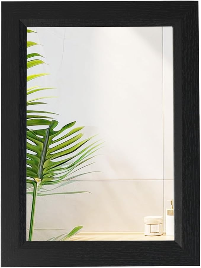 Small Rustic Black Bathroom Mirror, 11.8x15.8 Inch Wooden Frame Rectangle Wall Mirror, Hanging Horizontally or Vertically, Suitable for Living Room Bathroom Bedroom Entryway