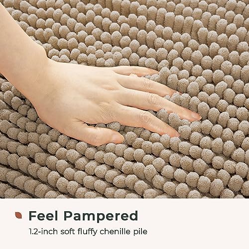 FRESHMINT Chenille Bath Rugs Extra Soft and Absorbent Microfiber Shag Rug, Non-Slip Runner Carpet for Tub Bathroom Shower Mat, Machine-Washable Durable Thick Area Rugs (Light Brown, 24" x 17")