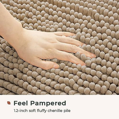 FRESHMINT Chenille Bath Rugs Extra Soft and Absorbent Microfiber Shag Rug, Non-Slip Runner Carpet for Tub Bathroom Shower Mat, Machine-Washable Durable Thick Area Rugs (Light Brown, 24" x 17")