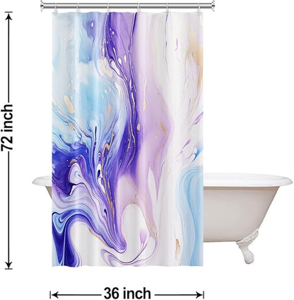 Stall Shower Curtain, Purple and Blue Marble Small Bathroom Curtain Modern Abstract Waterproof Narrow Shower Curtain Set with Hooks, 36x72 Inch